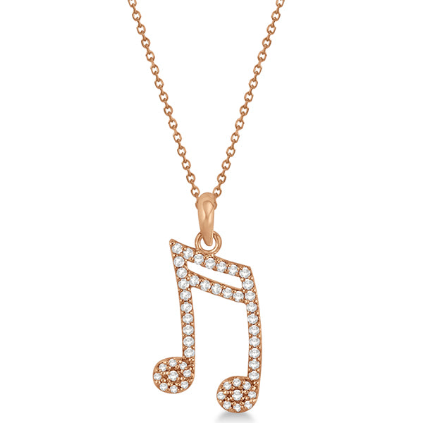 Sixteenth Music Note Pendant Diamond Necklace 14k Rose Gold 0.20ct