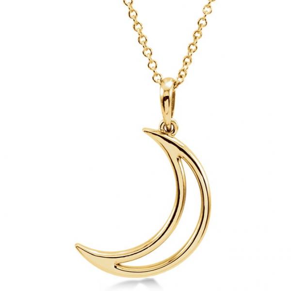 Crescent Moon Pendant Necklace  in Solid 14k Yellow Gold