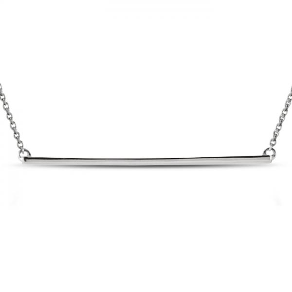 Horizontal Thin Straight Bar Pendant Necklace 14k White Gold