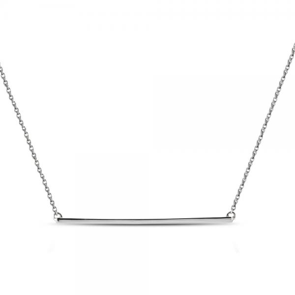 Horizontal Thin Straight Bar Pendant Necklace 14k White Gold