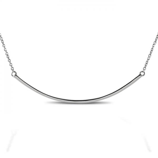 Curved Horizontal Bar Pendant Necklace Solid 14k White Gold