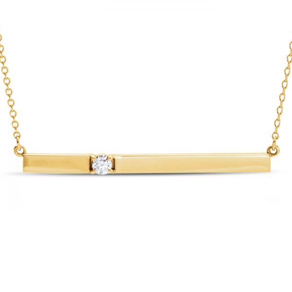 Horizontal Bar Necklace with Diamond Accent 14k Yellow Gold 0.10ct