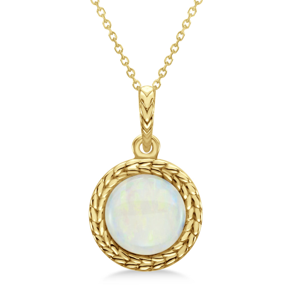 Bezel Set Opal Birthstone Pendant Necklace 14k Yellow Gold (1.30ct)