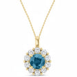 Round Lab Aquamarine & Diamond Halo Pendant 14K Yellow Gold (1.25ct)