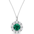 Round Lab Emerald & Diamond Halo Pendant 14K White Gold (1.28ct)