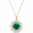 Round Lab Emerald & Diamond Halo Pendant 14K Yellow Gold (1.28ct)
