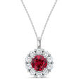Round Lab Ruby & Diamond Halo Pendant 14K White Gold (1.70ct)