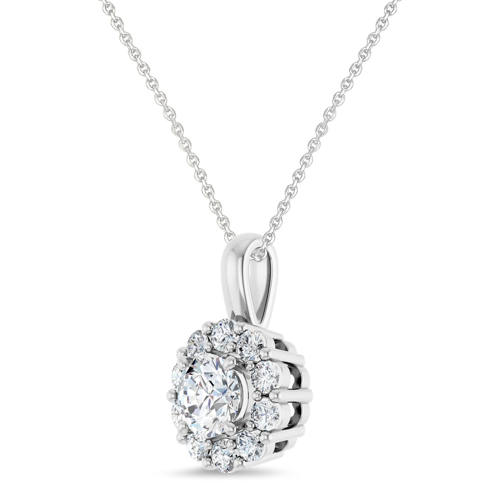 Round Lab Grown Diamond Halo Pendant 14K White Gold (0.75ct)