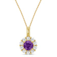 Round Lab Amethyst & Diamond Halo Pendant 14K Yellow Gold (0.73ct)