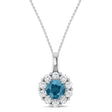 Round Lab Aquamarine & Diamond Halo Pendant 14K White Gold (0.73ct)