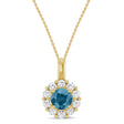 Round Lab Aquamarine & Diamond Halo Pendant 14K Yellow Gold (0.73ct)