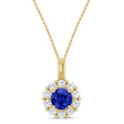 Round Lab Blue Sapphire & Diamond Halo Pendant 14K Yellow Gold (0.92ct)