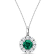 Round Lab Emerald & Diamond Halo Pendant 14K White Gold (0.72ct)