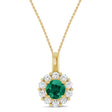 Round Lab Emerald & Diamond Halo Pendant 14K Yellow Gold (0.72ct)