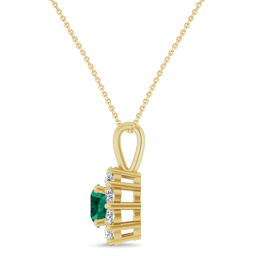 Round Lab Emerald & Diamond Halo Pendant 14K Yellow Gold (0.72ct)