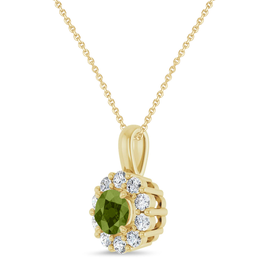 Round Lab Peridot & Diamond Halo Pendant 14K Yellow Gold (0.81ct)