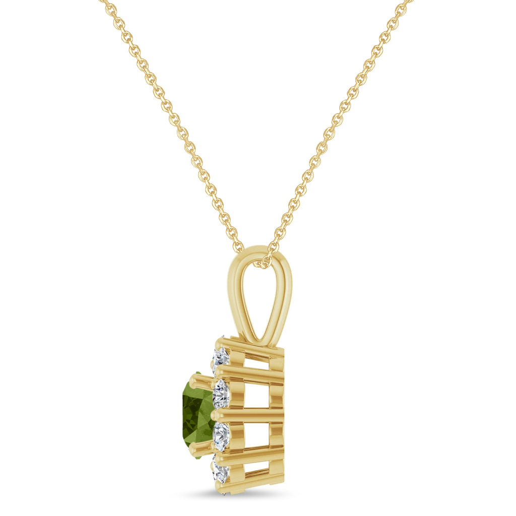 Round Lab Peridot & Diamond Halo Pendant 14K Yellow Gold (0.81ct)