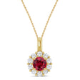 Round Lab Ruby & Diamond Halo Pendant 14K Yellow Gold (0.95ct)