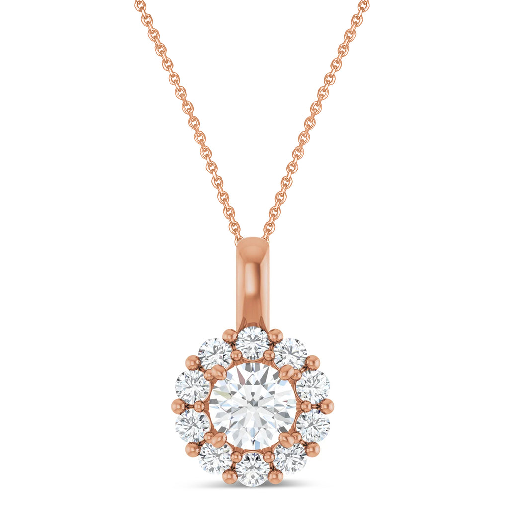 Round Lab Diamond Halo Pendant 14K Rose Gold (0.75ct)