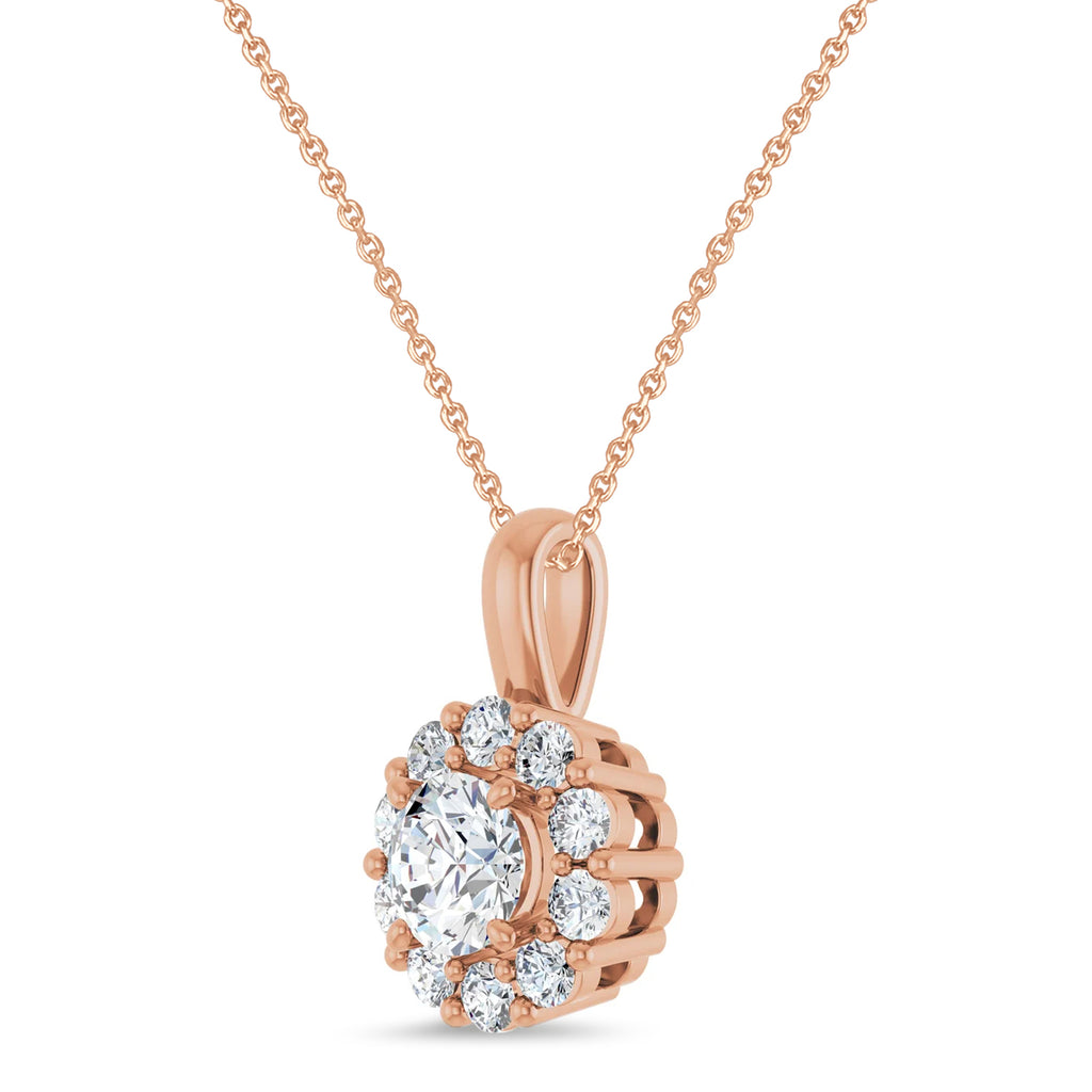 Round Lab Diamond Halo Pendant 14K Rose Gold (0.75ct)