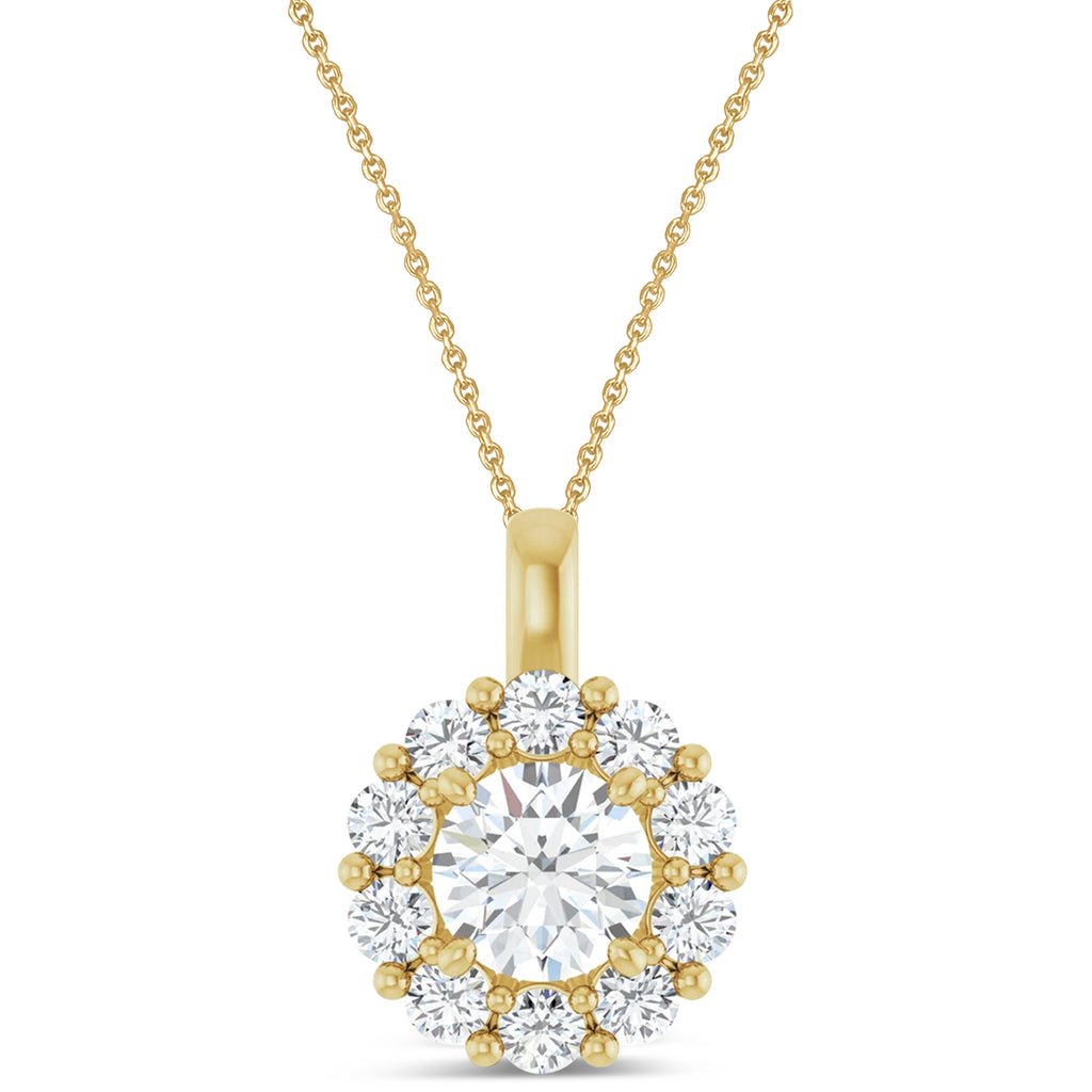 Round Lab Diamond Halo Pendant 14K Yellow Gold (1.30ct)