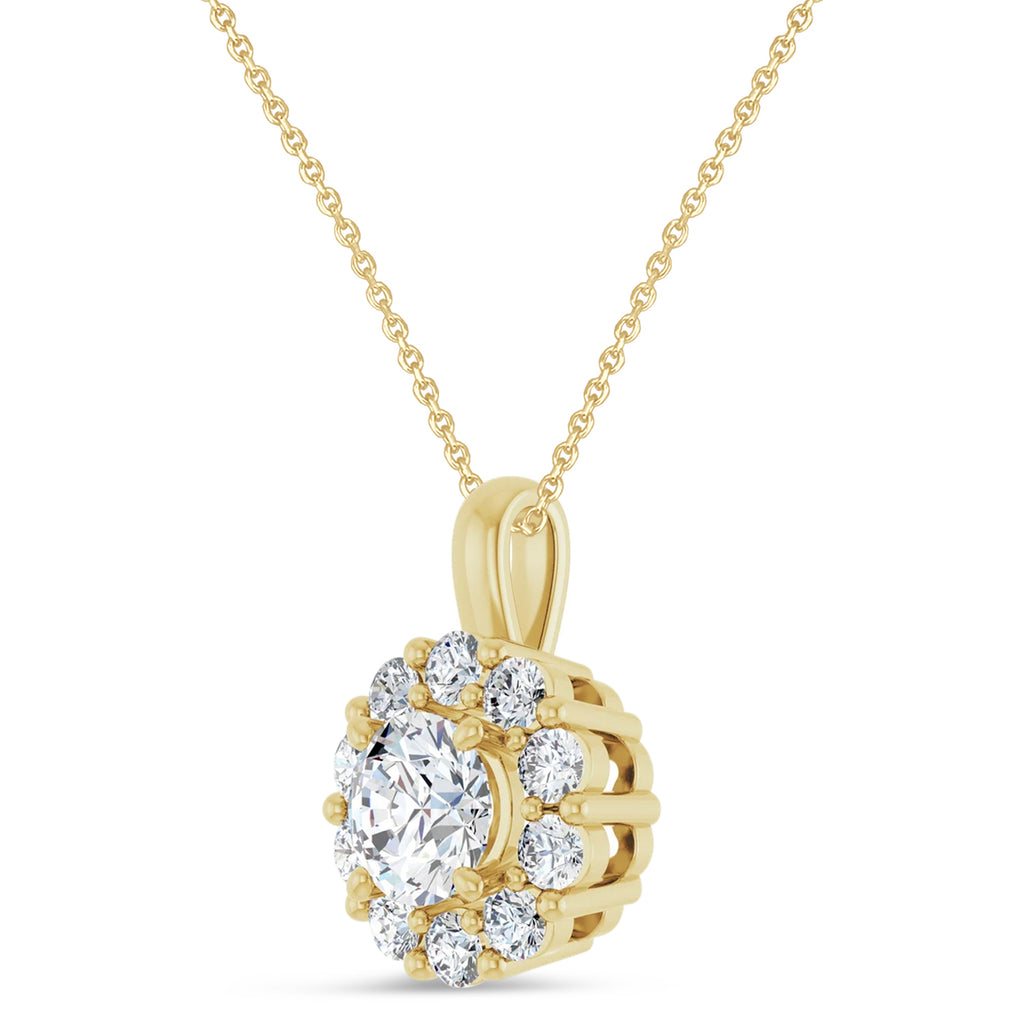 Round Lab Diamond Halo Pendant 14K Yellow Gold (1.30ct)