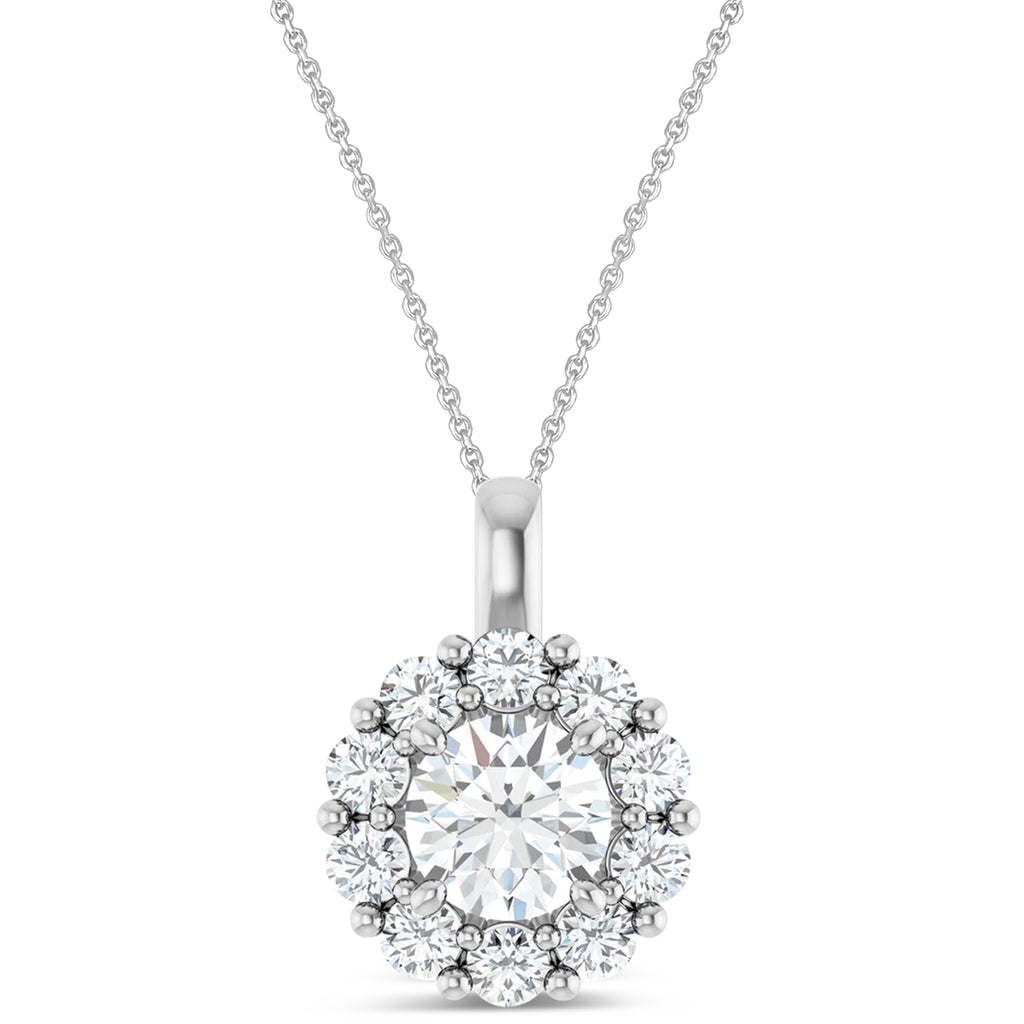 Round Lab Grown Diamond Halo Pendant 14K White Gold (1.00ct)