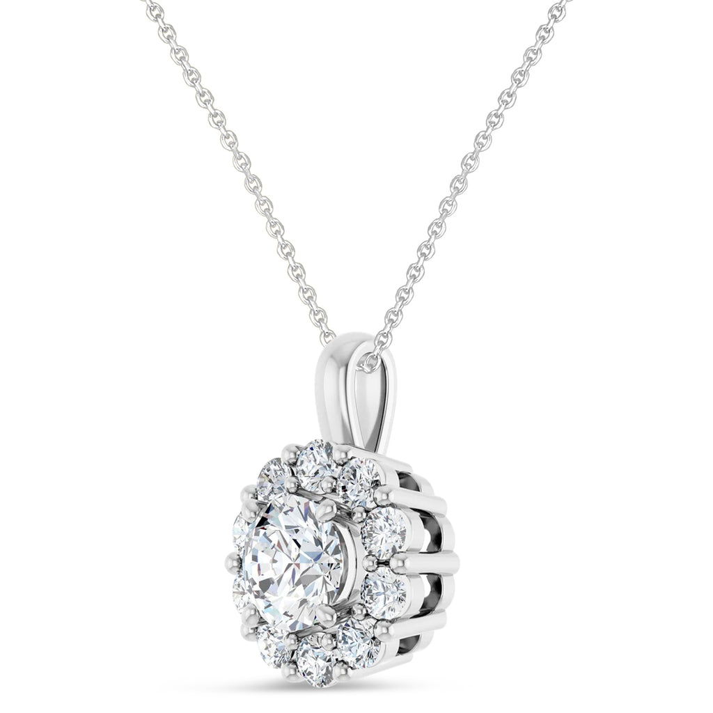Round Lab Grown Diamond Halo Pendant 14K White Gold (1.00ct)