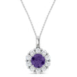 Round Lab Amethyst & Diamond Halo Pendant 14K White Gold (1.02ct)
