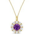 Round Lab Amethyst & Diamond Halo Pendant 14K Yellow Gold (1.02ct)