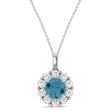 Round Lab Aquamarine & Diamond Halo Pendant 14K White Gold (0.95ct)