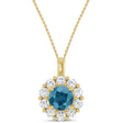 Round Lab Aquamarine & Diamond Halo Pendant 14K Yellow Gold (0.95ct)