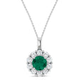 Round Lab Emerald & Diamond Halo Pendant 14K White Gold (0.97ct)