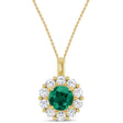 Round Lab Emerald & Diamond Halo Pendant 14K Yellow Gold (0.97ct)