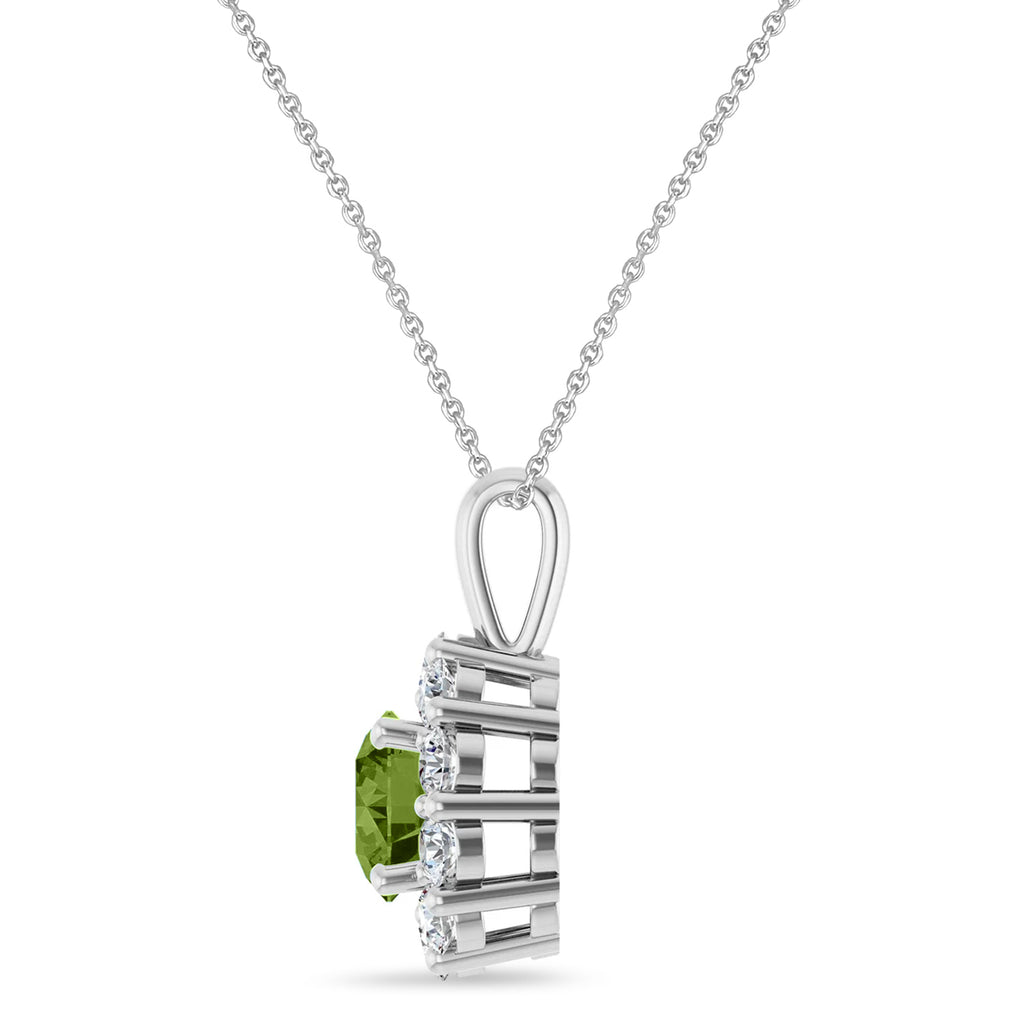 Round Lab Peridot & Diamond Halo Pendant 14K White Gold (1.10ct)