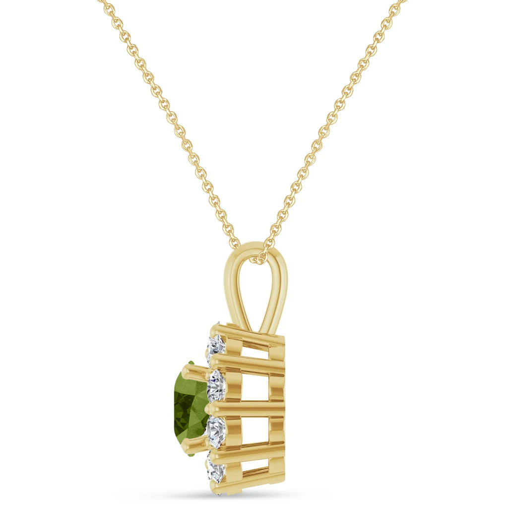 Round Lab Peridot & Diamond Halo Pendant 14K Yellow Gold (1.45ct)