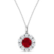 Round Lab Ruby & Diamond Halo Pendant 14K White Gold (1.31ct)