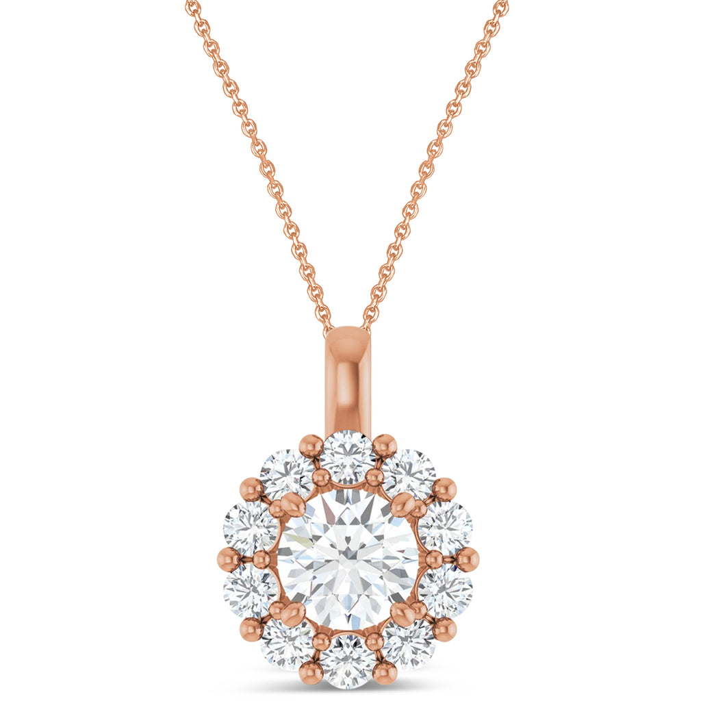 Round Lab Diamond Halo Pendant 14K Rose Gold (1.00ct)