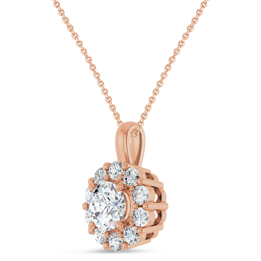 Round Lab Diamond Halo Pendant 14K Rose Gold (1.00ct)