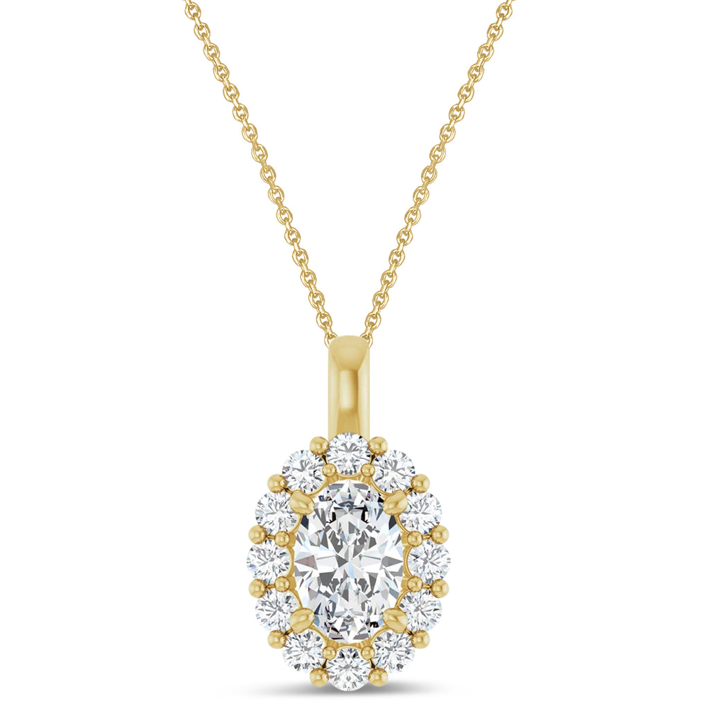 Oval Lab Diamond Halo Pendant 14K Yellow Gold (1.17ct)