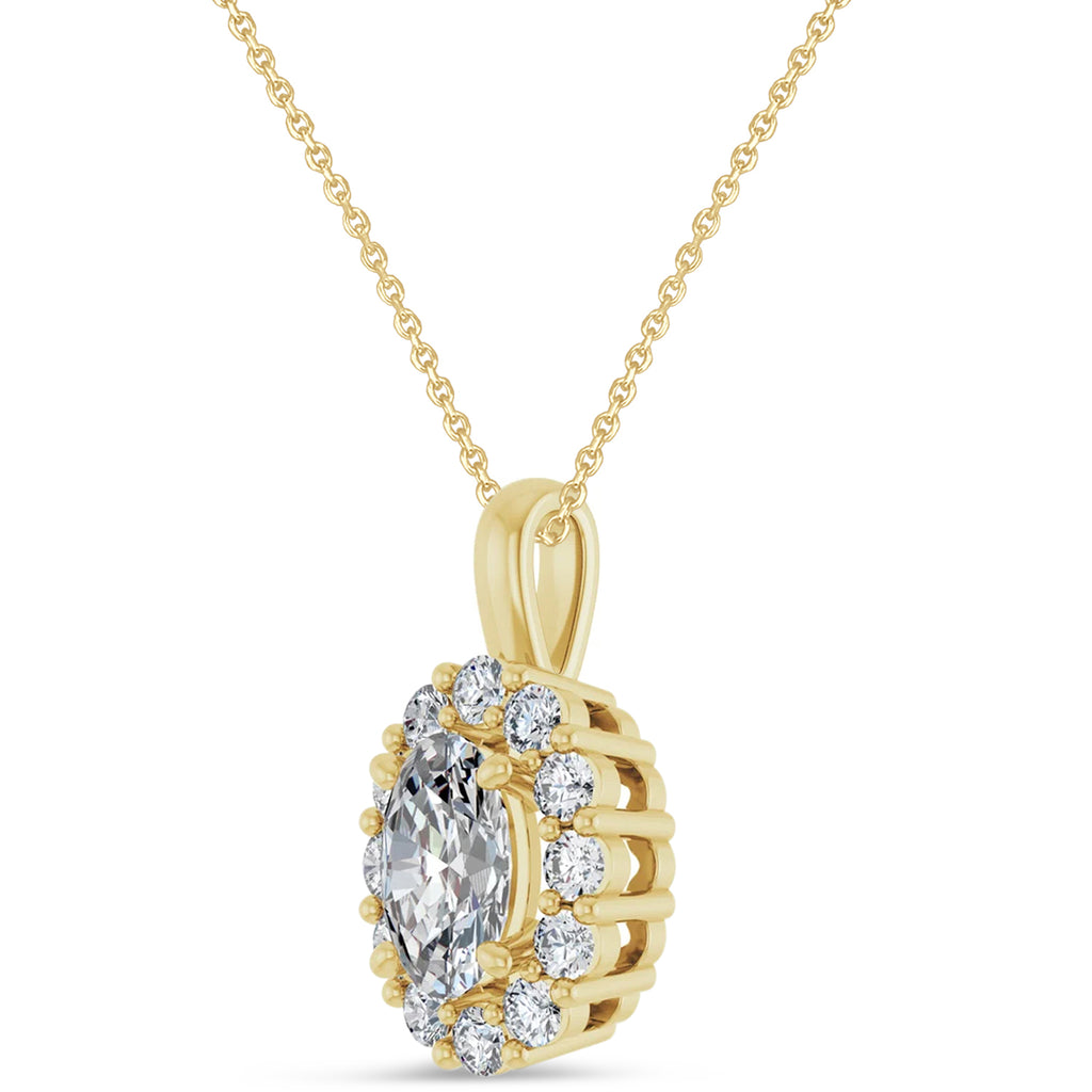 Oval Lab Diamond Halo Pendant 14K Yellow Gold (1.17ct)