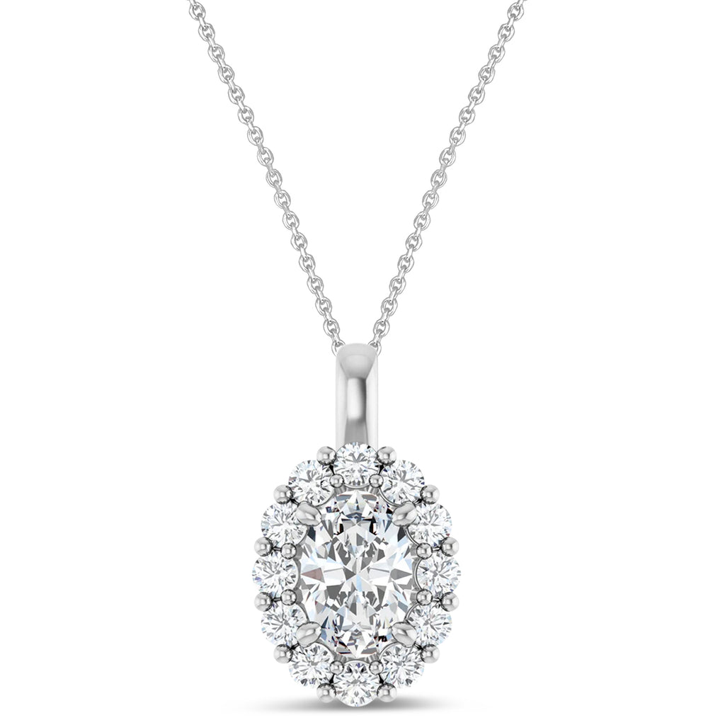 Oval Lab Grown Diamond Halo Pendant 14K White Gold (1.17ct)