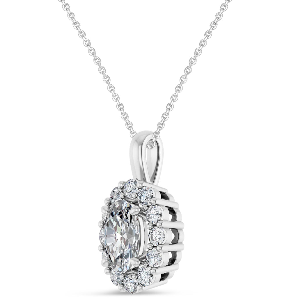Oval Lab Grown Diamond Halo Pendant 14K White Gold (1.17ct)