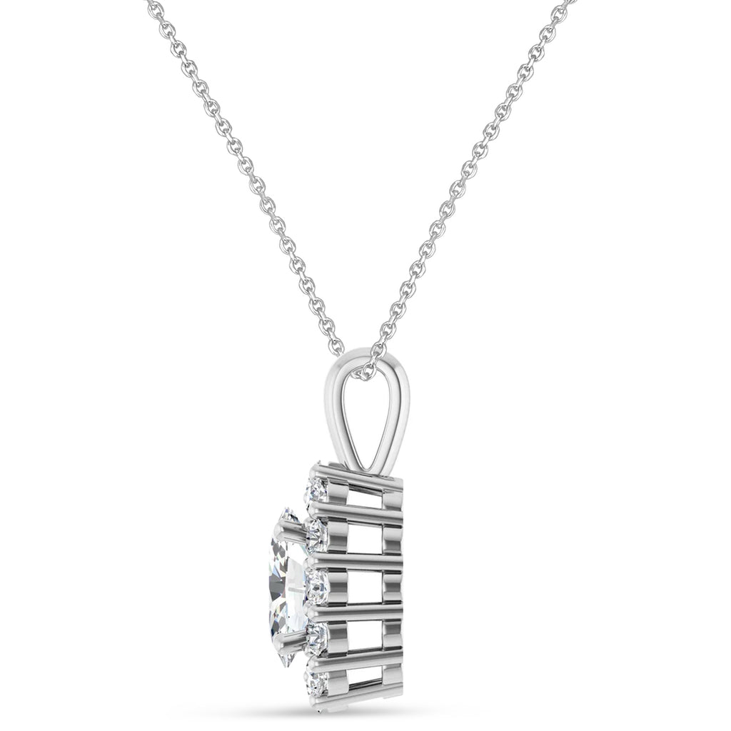 Oval Lab Grown Diamond Halo Pendant 14K White Gold (1.17ct)