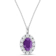 Oval Lab Amethyst & Diamond Halo Pendant 14K White Gold (1.12ct)