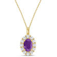 Oval Lab Amethyst & Diamond Halo Pendant 14K Yellow Gold (1.12ct)