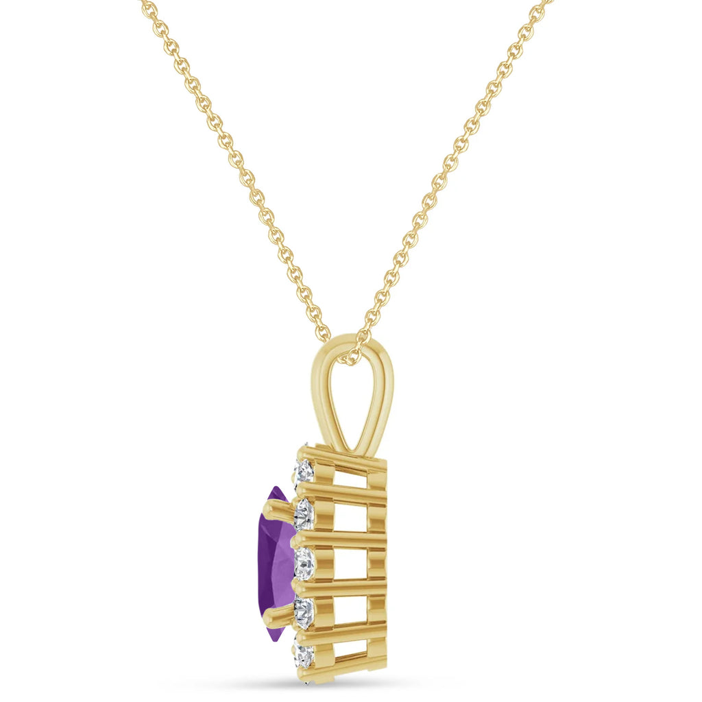 Oval Lab Amethyst & Diamond Halo Pendant 14K Yellow Gold (1.12ct)