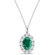 Oval Lab Emerald & Diamond Halo Pendant 14K White Gold (1.11ct)