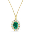 Oval Lab Emerald & Diamond Halo Pendant 14K Yellow Gold (1.11ct)