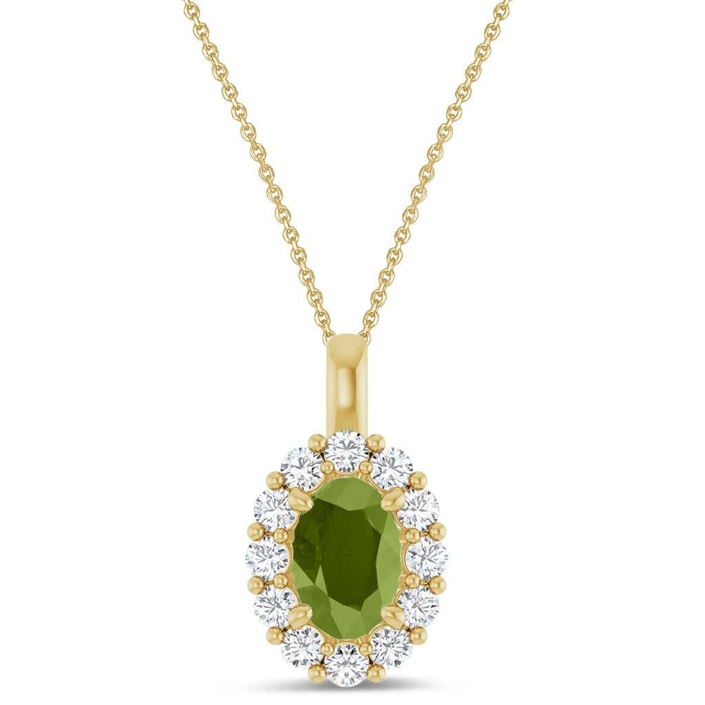 Oval Lab Peridot & Diamond Halo Pendant 14K Yellow Gold (1.30ct)